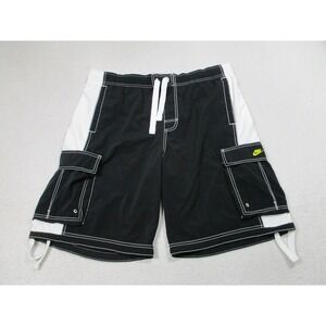 Nike Shorts Mens 2XL Black White Cargo Swim Trunks Board Pockets